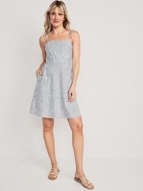Old Navy Fit & Flare Linen-Blend Mini Dress Size Large New Pockets